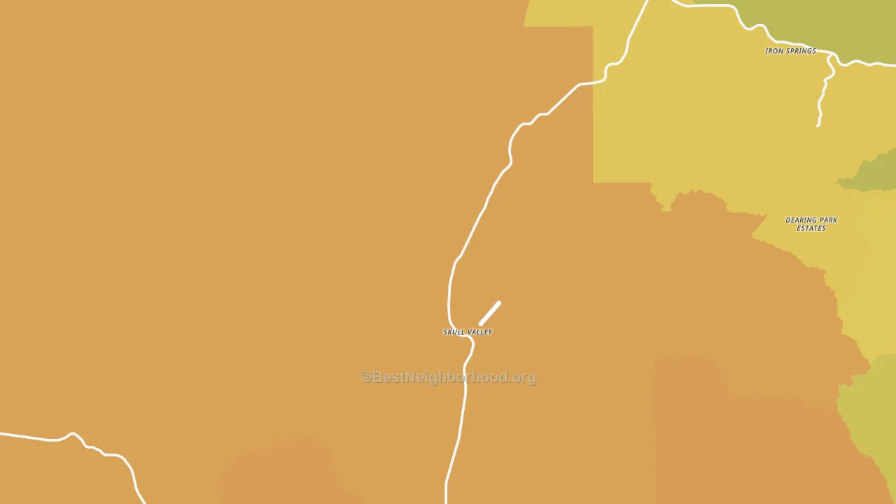 Map of the best neighborhoods in the 86338 area, with better matches in green and worse matches in red