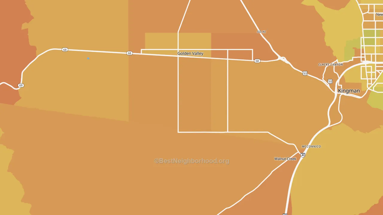 Map of the best neighborhoods in the 86413 area, with better matches in green and worse matches in red