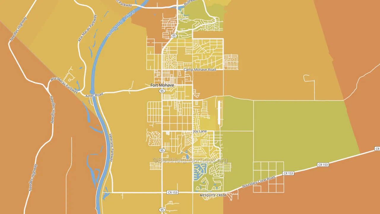 Map of the best neighborhoods in the 86426 area, with better matches in green and worse matches in red