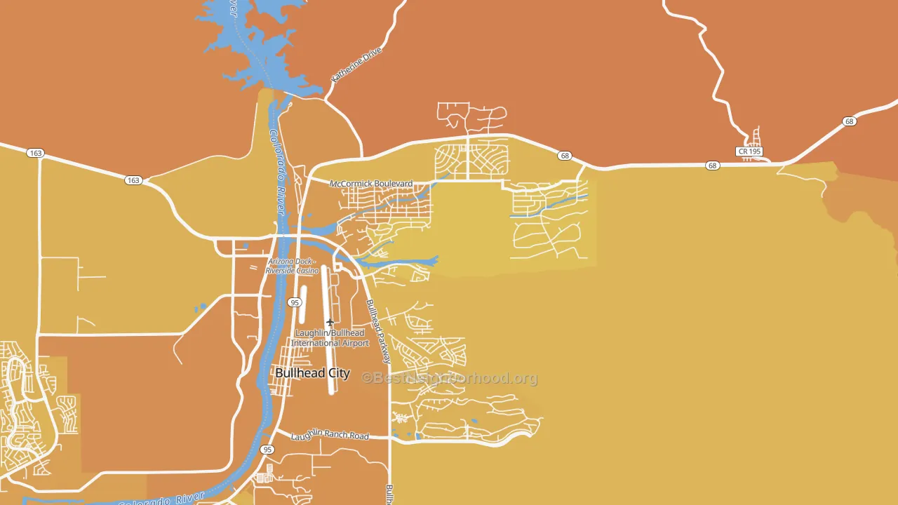 Map of the best neighborhoods in the 86429 area, with better matches in green and worse matches in red