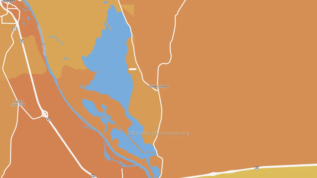 Map of the best neighborhoods in the 86436 area, with better matches in green and worse matches in red