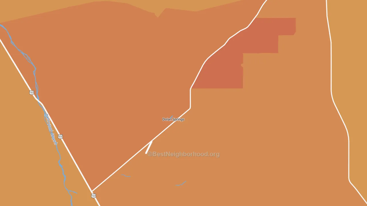 Map of the best neighborhoods in the 86441 area, with better matches in green and worse matches in red