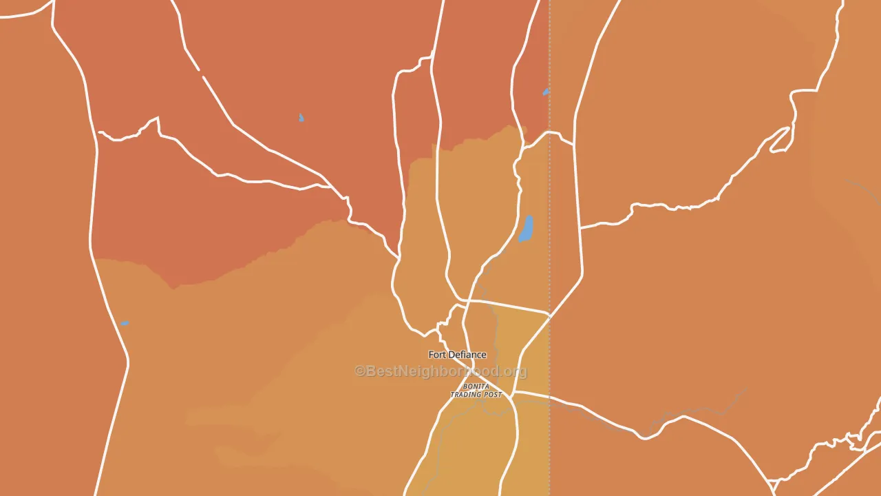 Map of the best neighborhoods in the 86504 area, with better matches in green and worse matches in red