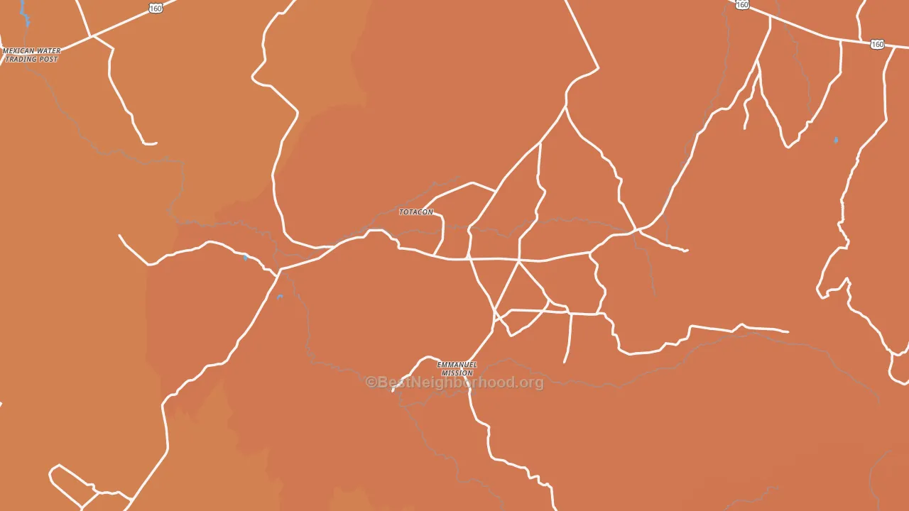 Map of the best neighborhoods in the 86514 area, with better matches in green and worse matches in red