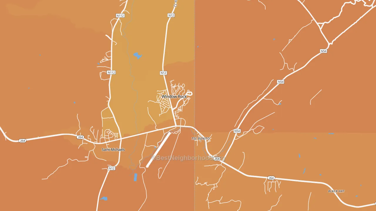 Map of the best neighborhoods in the 86515 area, with better matches in green and worse matches in red