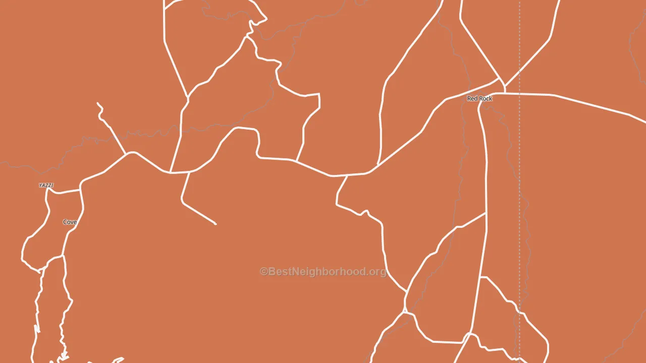 Map of the best neighborhoods in the 86544 area, with better matches in green and worse matches in red