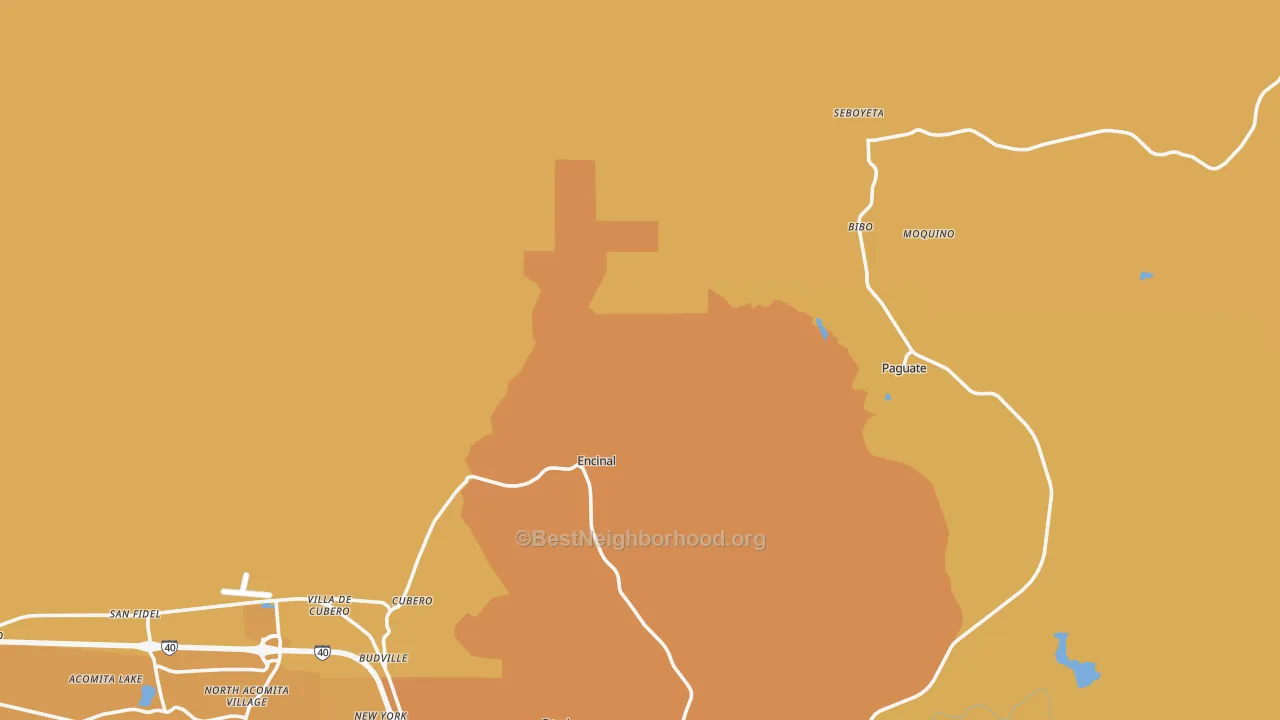 Map of the best neighborhoods in the 87014 area, with better matches in green and worse matches in red