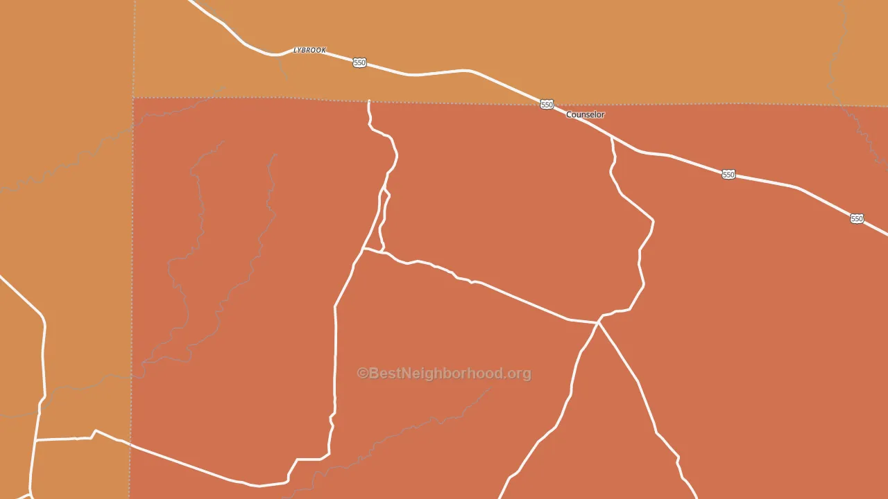 Map of the best neighborhoods in the 87018 area, with better matches in green and worse matches in red
