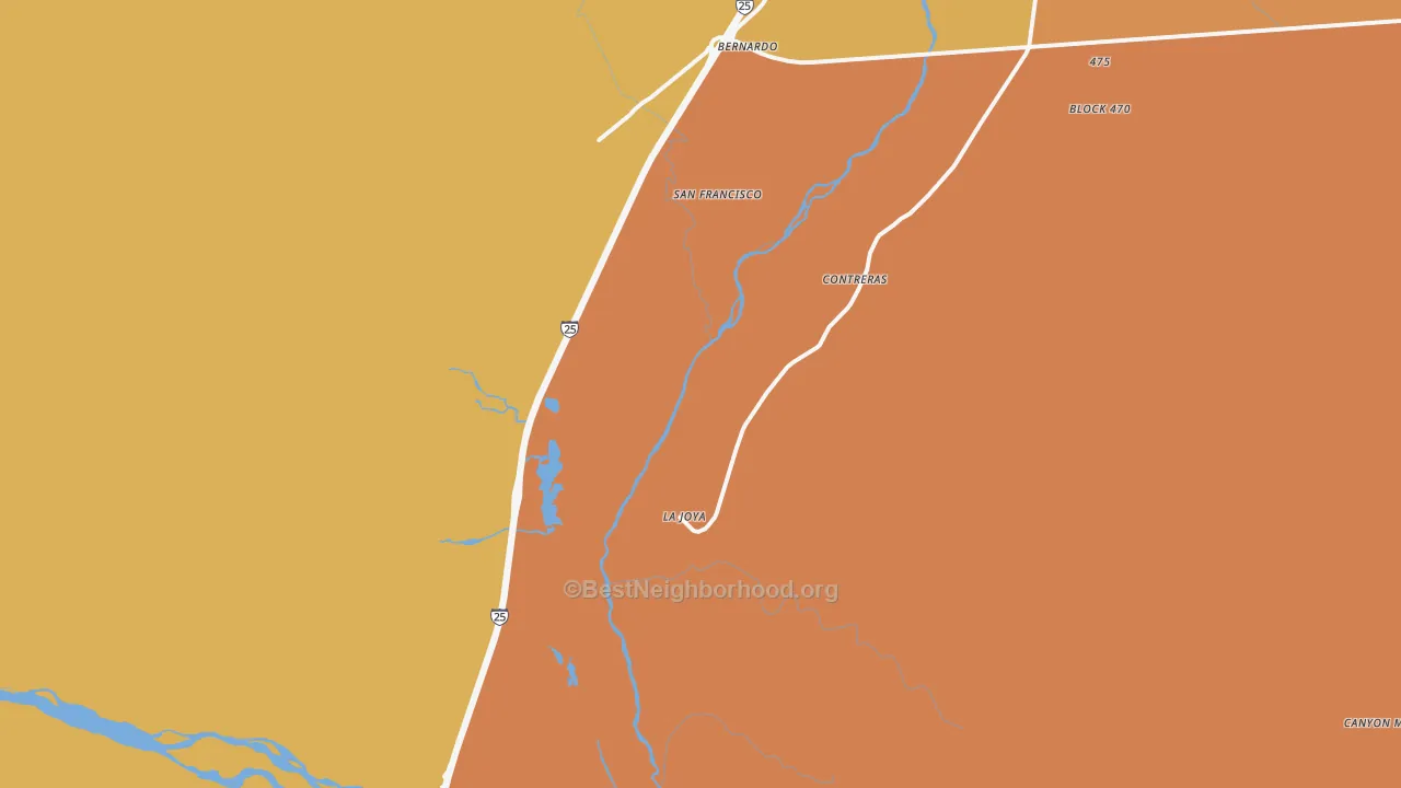 Map of the best neighborhoods in the 87028 area, with better matches in green and worse matches in red