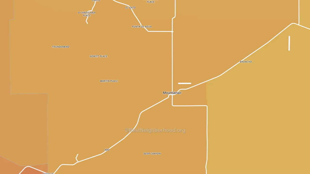 Map of the best neighborhoods in the 87036 area, with better matches in green and worse matches in red