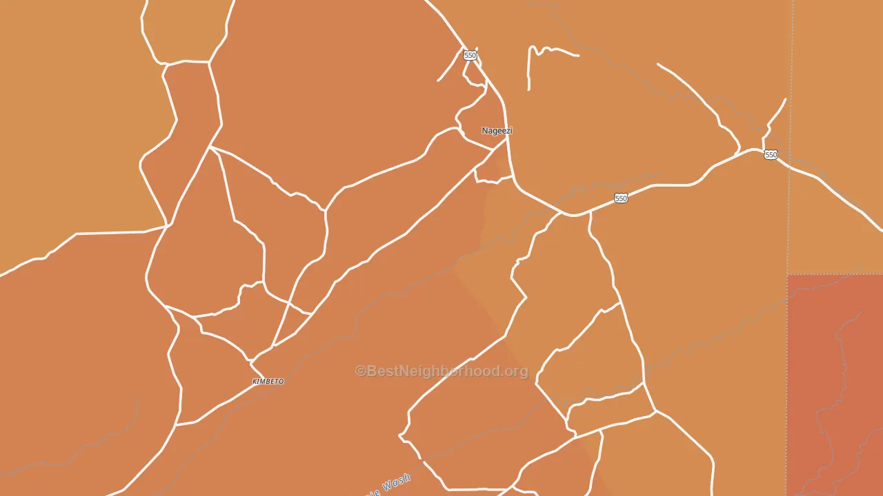 Map of the best neighborhoods in the 87037 area, with better matches in green and worse matches in red