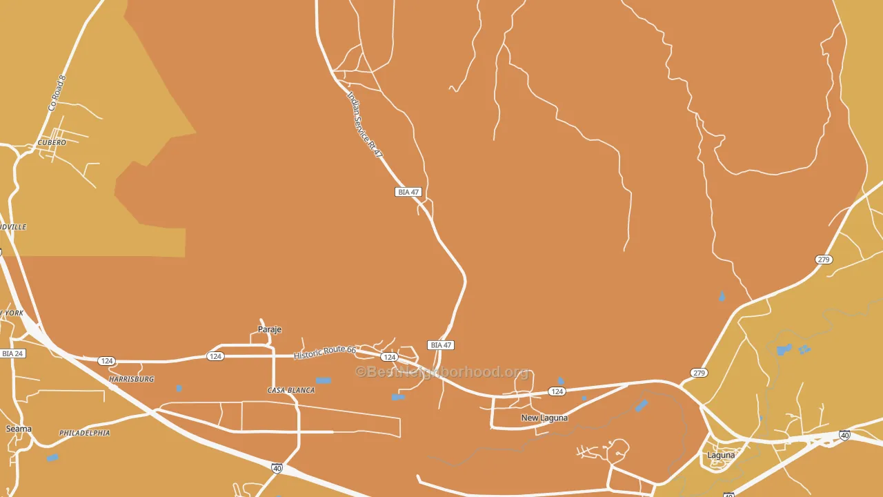 Map of the best neighborhoods in the 87038 area, with better matches in green and worse matches in red
