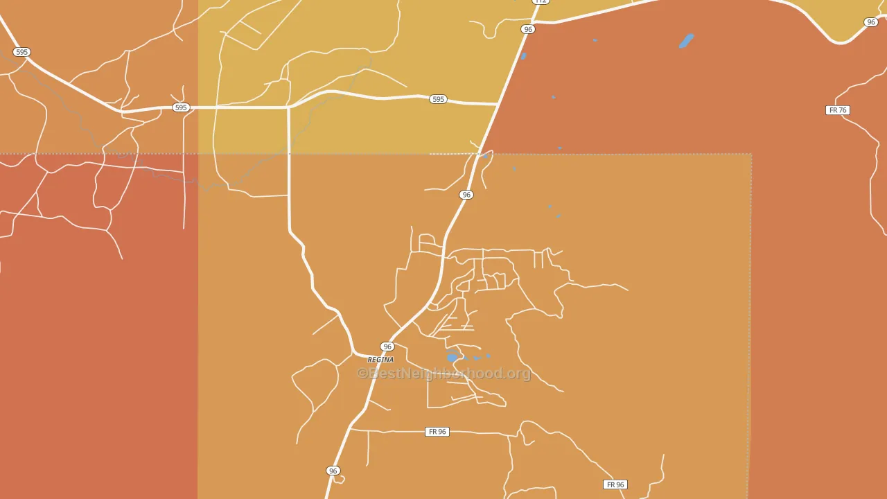 Map of the best neighborhoods in the 87046 area, with better matches in green and worse matches in red