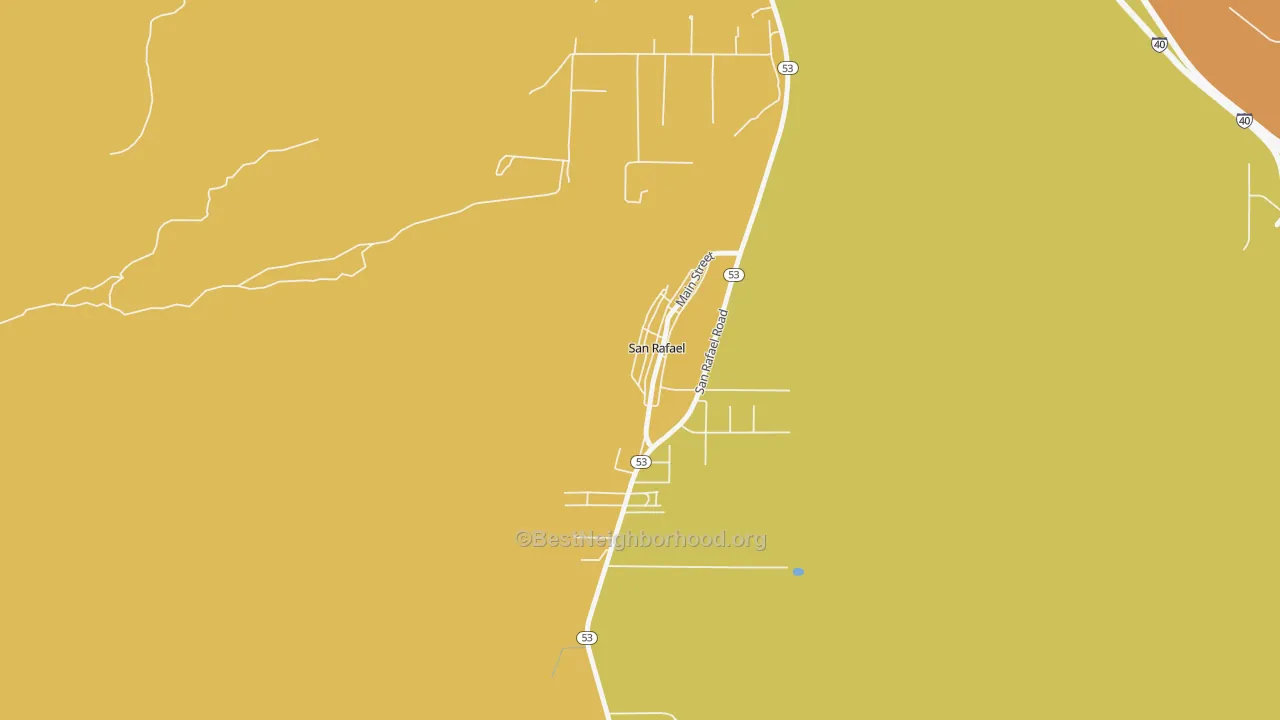 Map of the best neighborhoods in the 87051 area, with better matches in green and worse matches in red