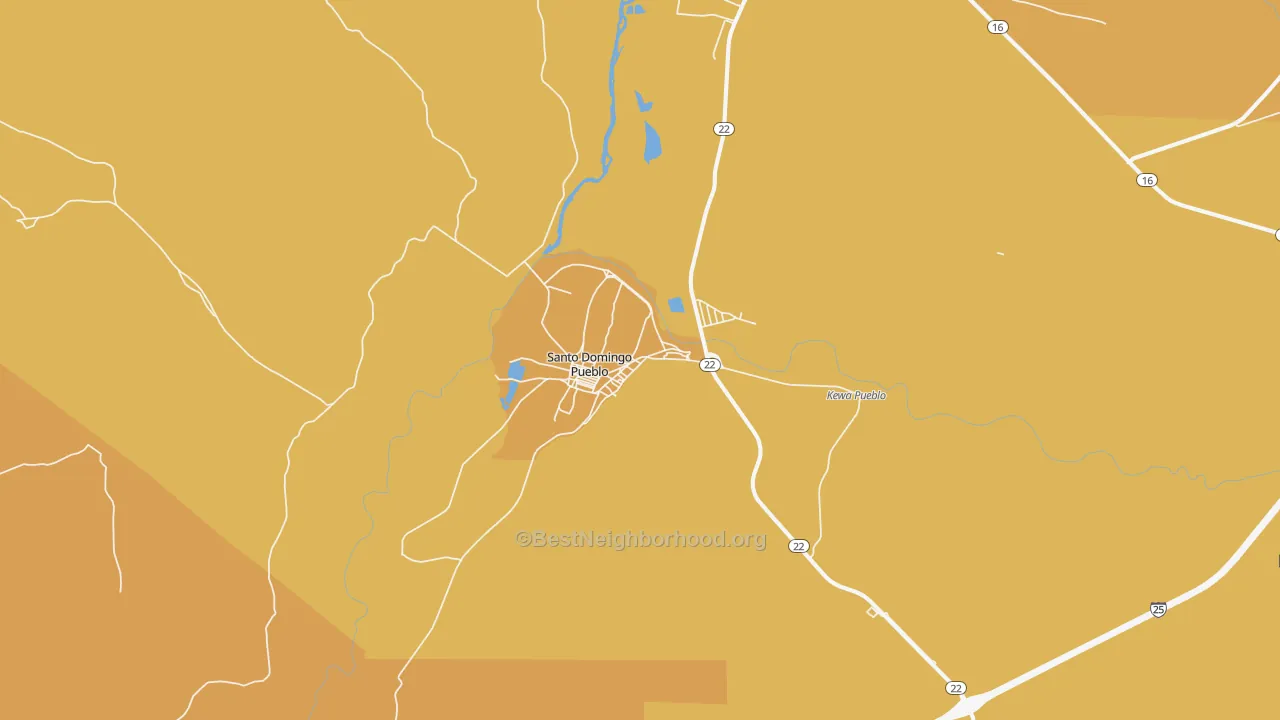 Map of the best neighborhoods in the 87052 area, with better matches in green and worse matches in red