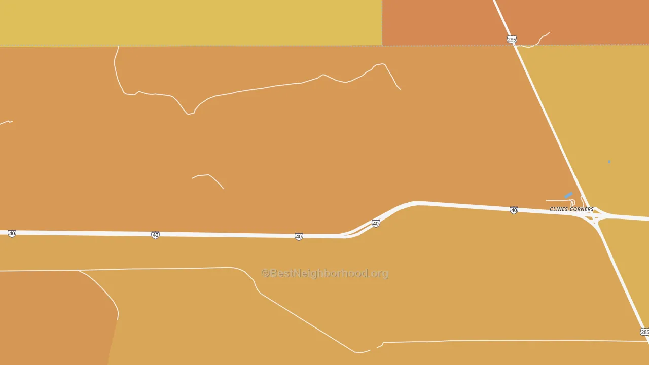 Map of the best neighborhoods in the 87070 area, with better matches in green and worse matches in red
