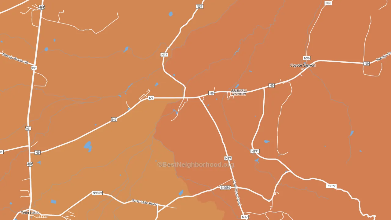 Map of the best neighborhoods in the 87310 area, with better matches in green and worse matches in red