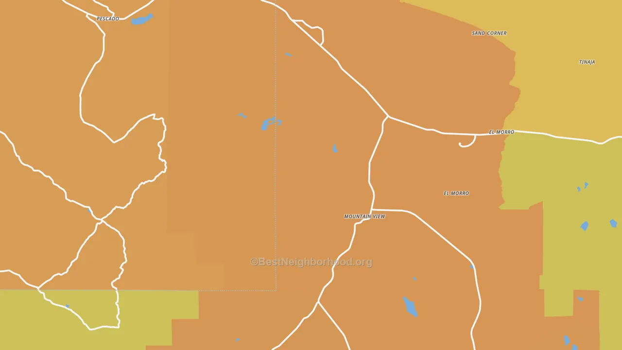 Map of the best neighborhoods in the 87321 area, with better matches in green and worse matches in red