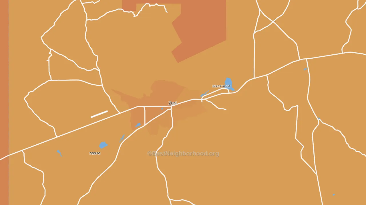 Map of the best neighborhoods in the 87327 area, with better matches in green and worse matches in red