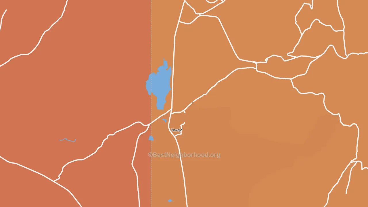 Map of the best neighborhoods in the 87328 area, with better matches in green and worse matches in red