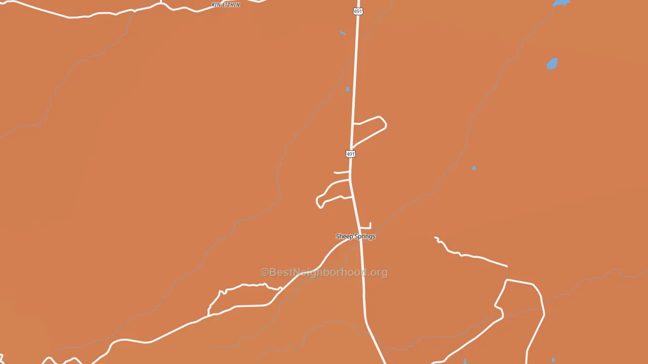 Map of the best neighborhoods in the 87364 area, with better matches in green and worse matches in red