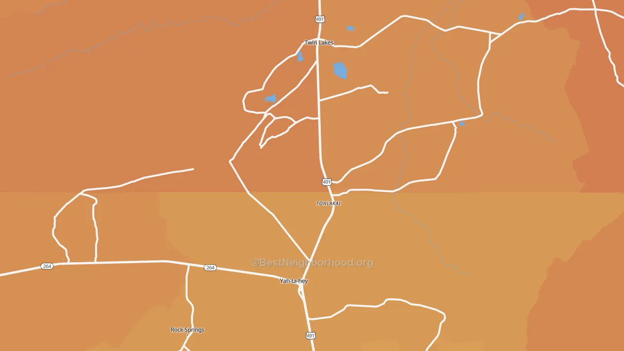 Map of the best neighborhoods in the 87375 area, with better matches in green and worse matches in red