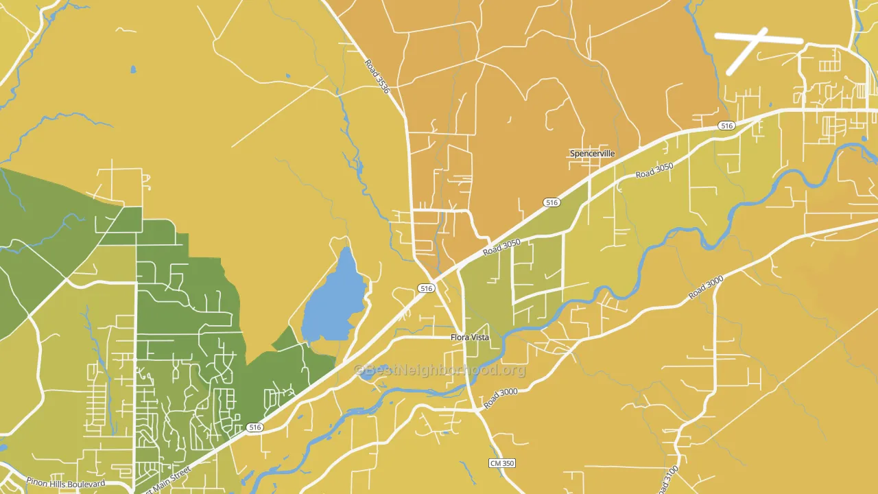 Map of the best neighborhoods in the 87415 area, with better matches in green and worse matches in red
