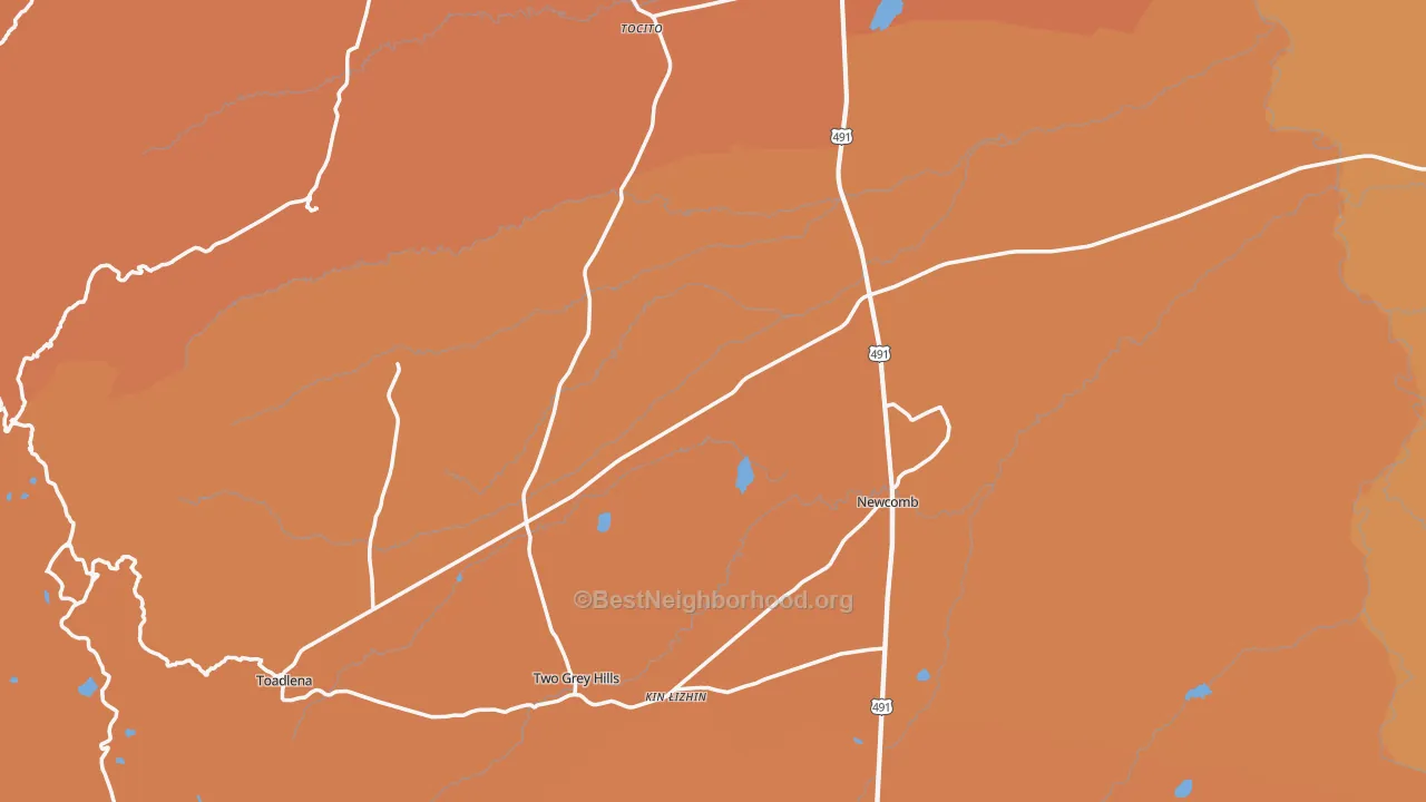 Map of the best neighborhoods in the 87455 area, with better matches in green and worse matches in red