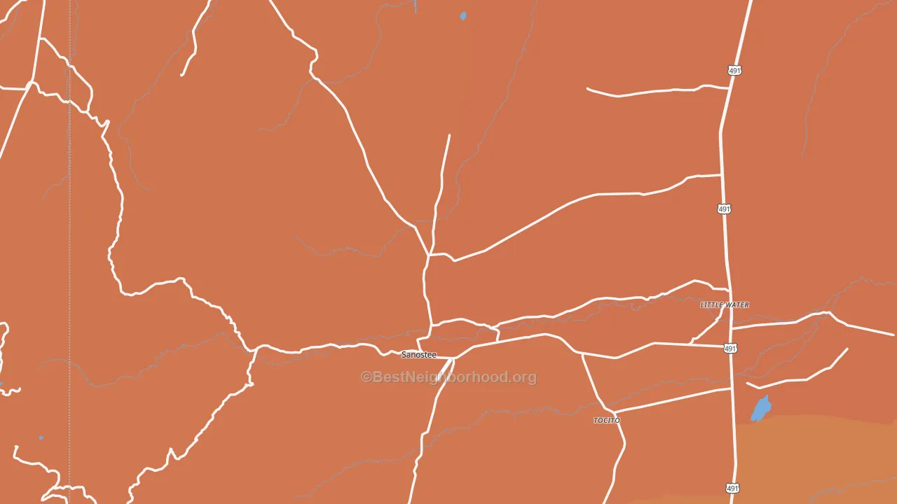 Map of the best neighborhoods in the 87461 area, with better matches in green and worse matches in red