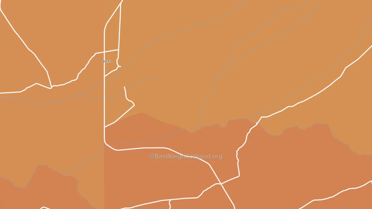 Map of the best neighborhoods in the 87499 area, with better matches in green and worse matches in red