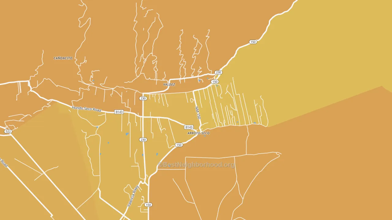 Map of the best neighborhoods in the 87514 area, with better matches in green and worse matches in red