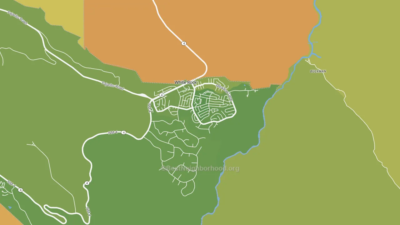 Map of the best neighborhoods in the 87547 area, with better matches in green and worse matches in red
