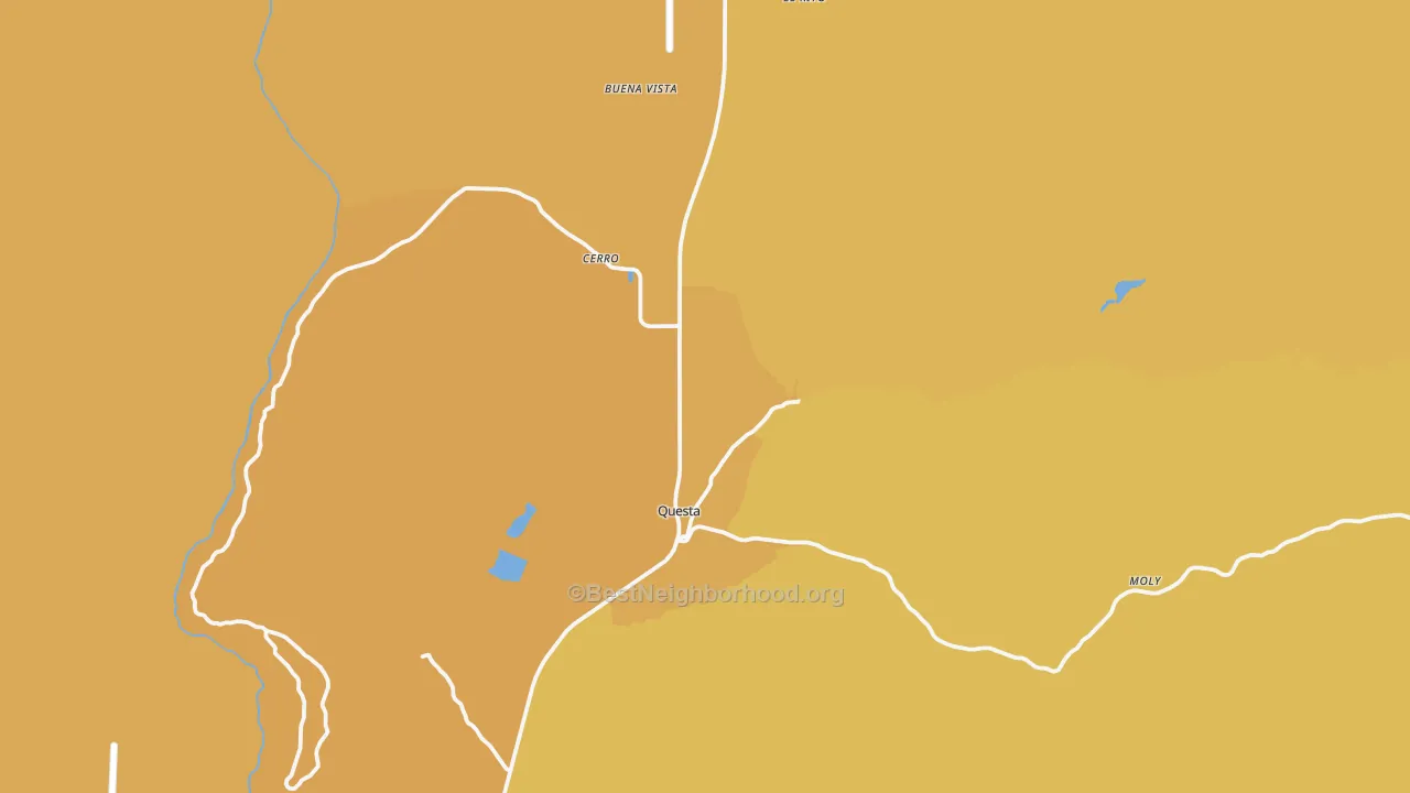 Map of the best neighborhoods in the 87556 area, with better matches in green and worse matches in red