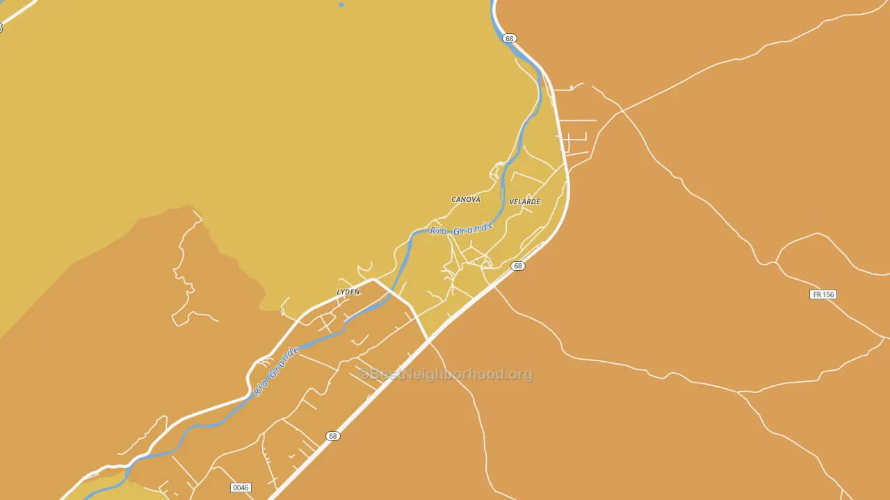 Map of the best neighborhoods in the 87582 area, with better matches in green and worse matches in red