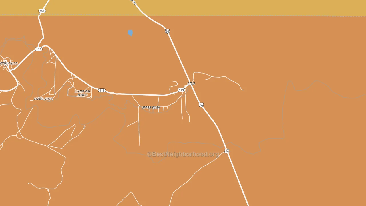 Map of the best neighborhoods in the 87724 area, with better matches in green and worse matches in red
