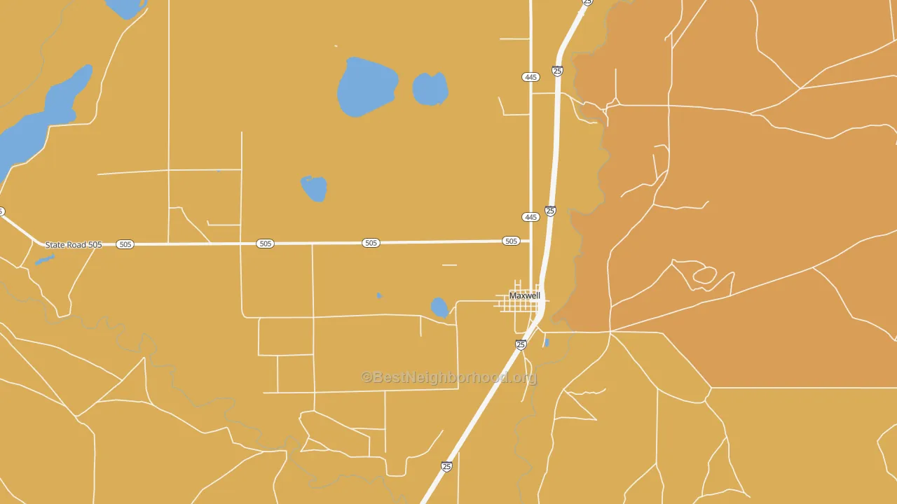 Map of the best neighborhoods in the 87728 area, with better matches in green and worse matches in red