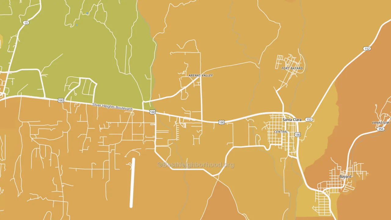 Map of the best neighborhoods in the 88022 area, with better matches in green and worse matches in red