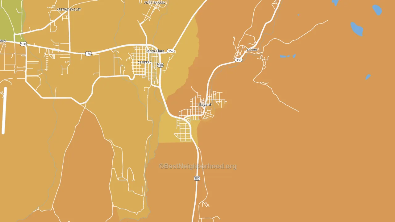 Map of the best neighborhoods in the 88023 area, with better matches in green and worse matches in red