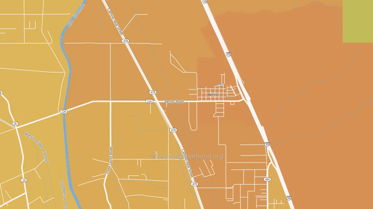 Map of the best neighborhoods in the 88024 area, with better matches in green and worse matches in red