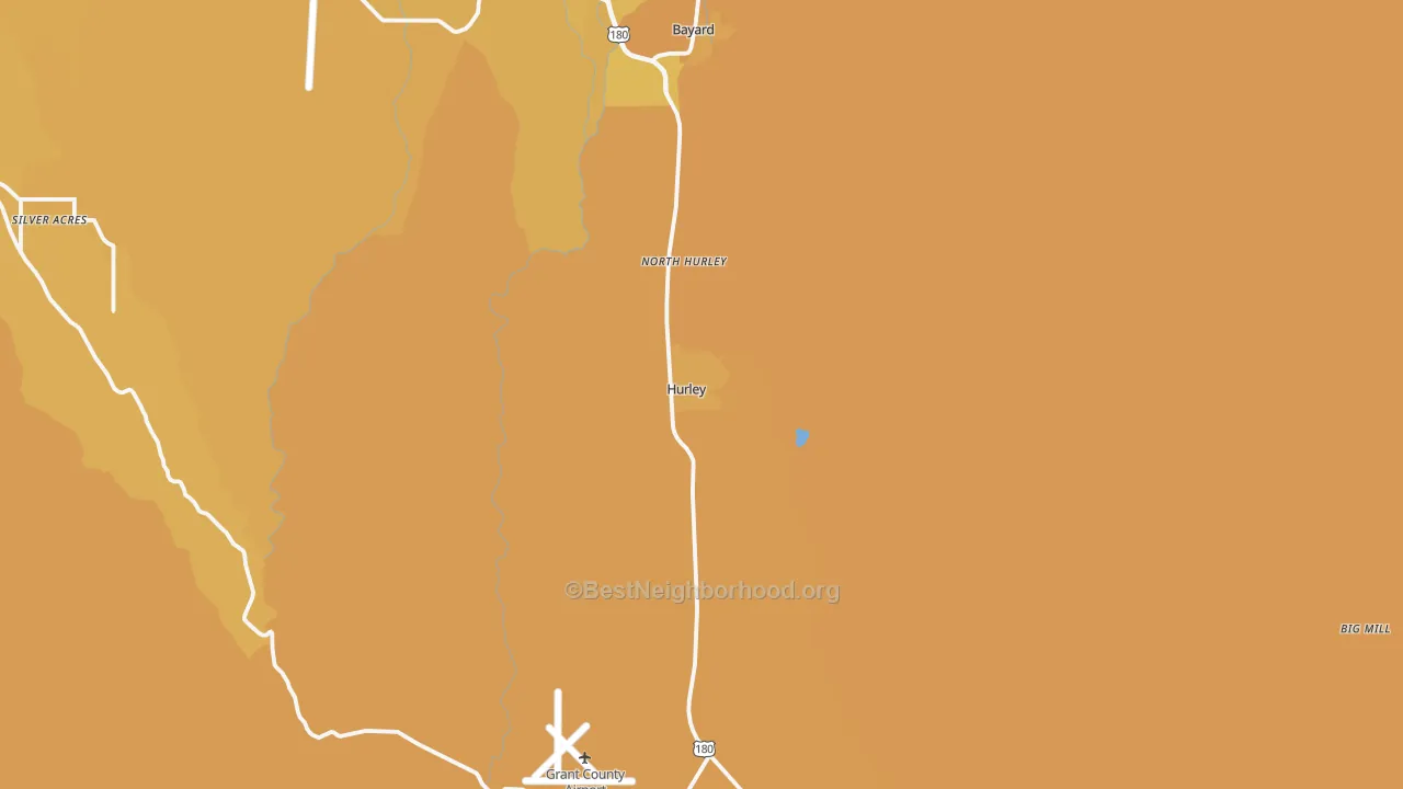 Map of the best neighborhoods in the 88043 area, with better matches in green and worse matches in red