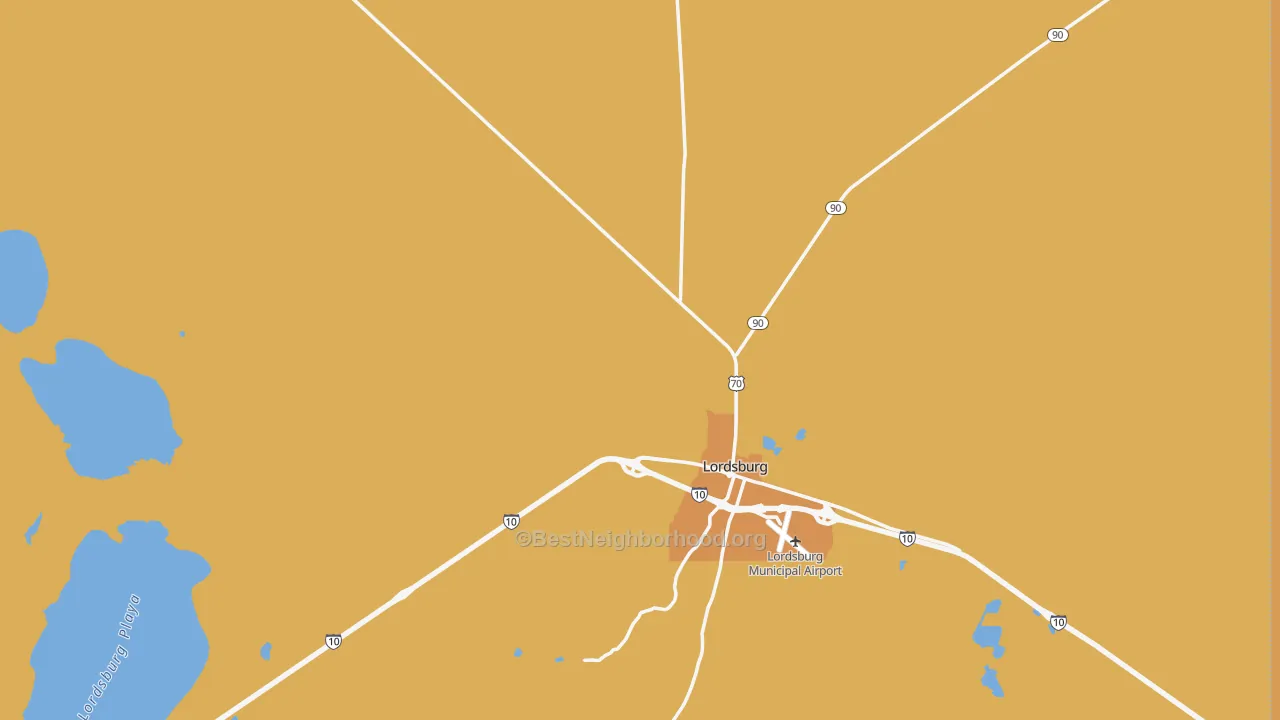 Map of the best neighborhoods in the 88045 area, with better matches in green and worse matches in red