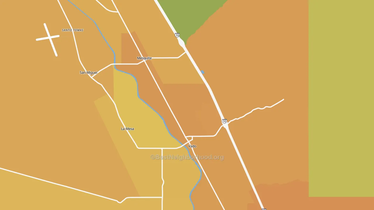 Map of the best neighborhoods in the 88048 area, with better matches in green and worse matches in red