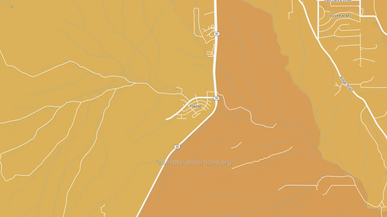 Map of the best neighborhoods in the 88065 area, with better matches in green and worse matches in red