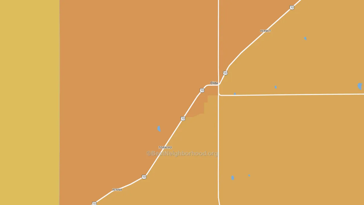 Map of the best neighborhoods in the 88116 area, with better matches in green and worse matches in red