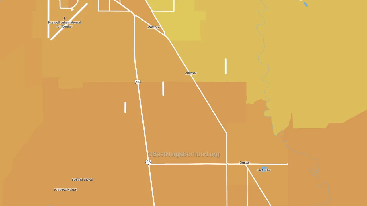 Map of the best neighborhoods in the 88230 area, with better matches in green and worse matches in red