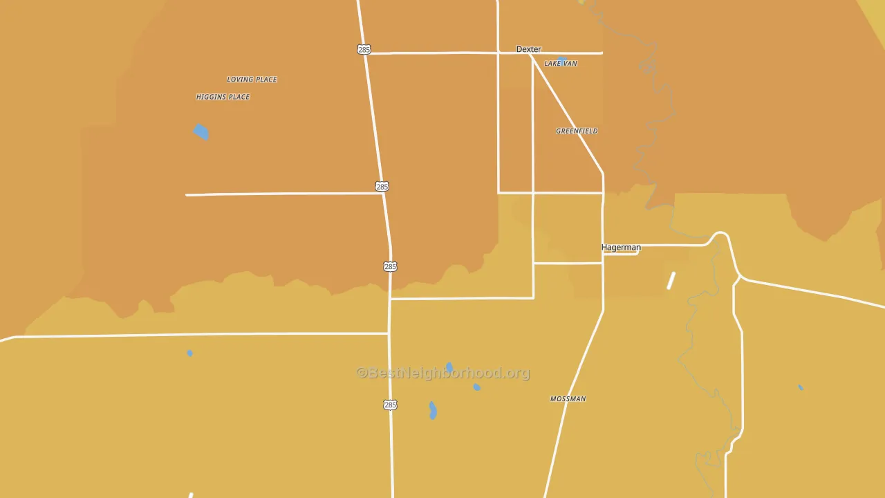 Map of the best neighborhoods in the 88232 area, with better matches in green and worse matches in red