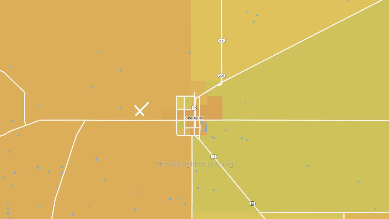Map of the best neighborhoods in the 88260 area, with better matches in green and worse matches in red