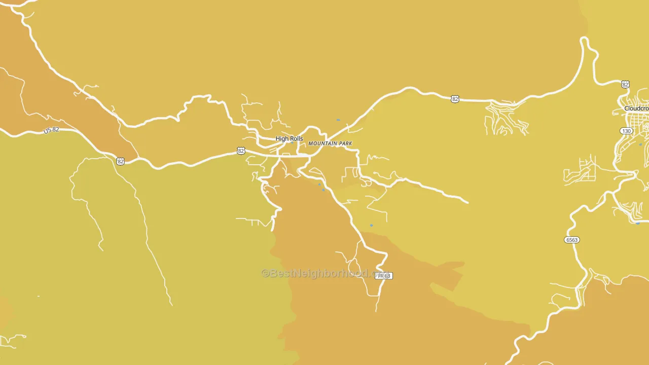 Map of the best neighborhoods in the 88325 area, with better matches in green and worse matches in red