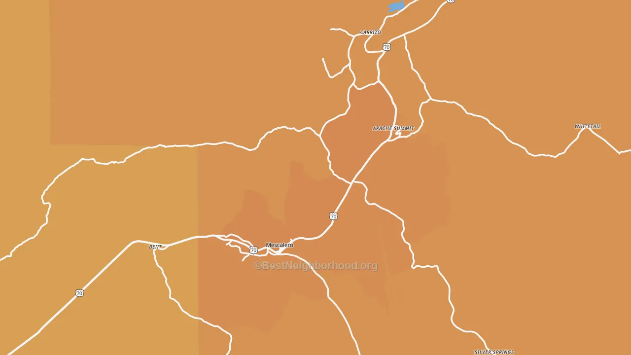 Map of the best neighborhoods in the 88340 area, with better matches in green and worse matches in red
