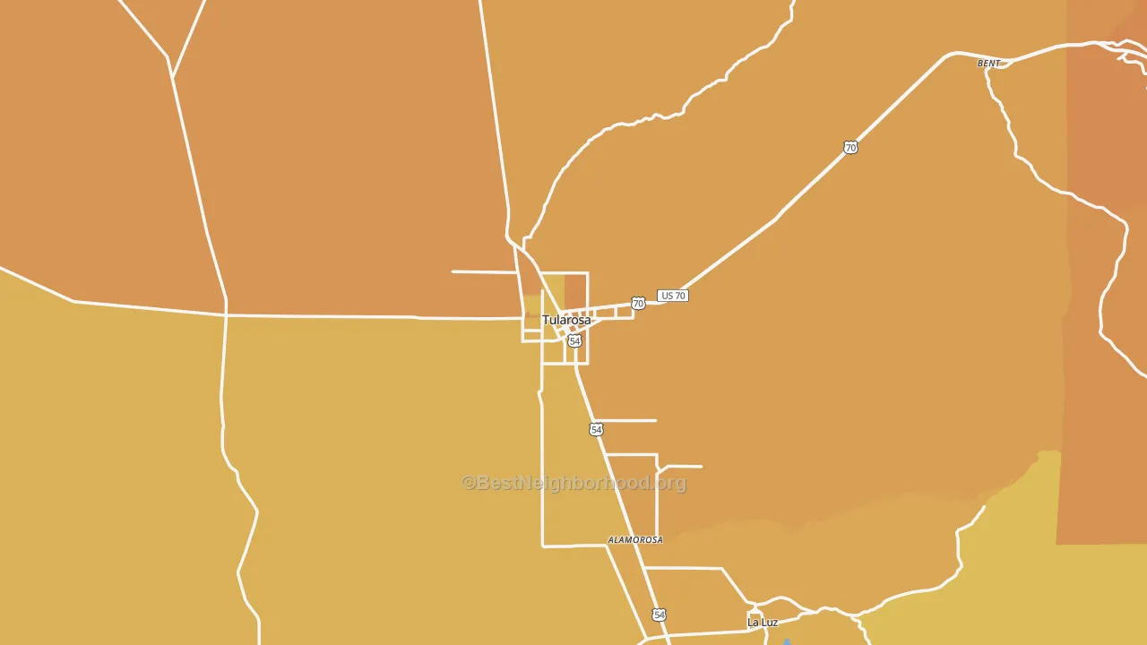 Map of the best neighborhoods in the 88352 area, with better matches in green and worse matches in red